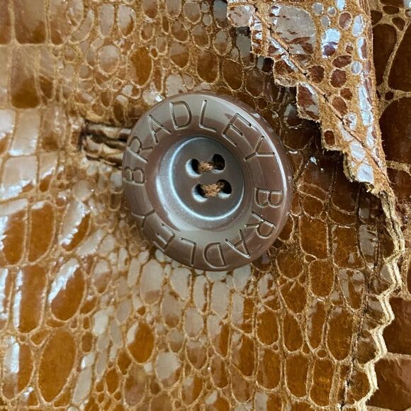 BRADLEY BAYOU brown leather coat shiny crocodile embossed Y2K Glam vintage sz L - Picture 6 of 14